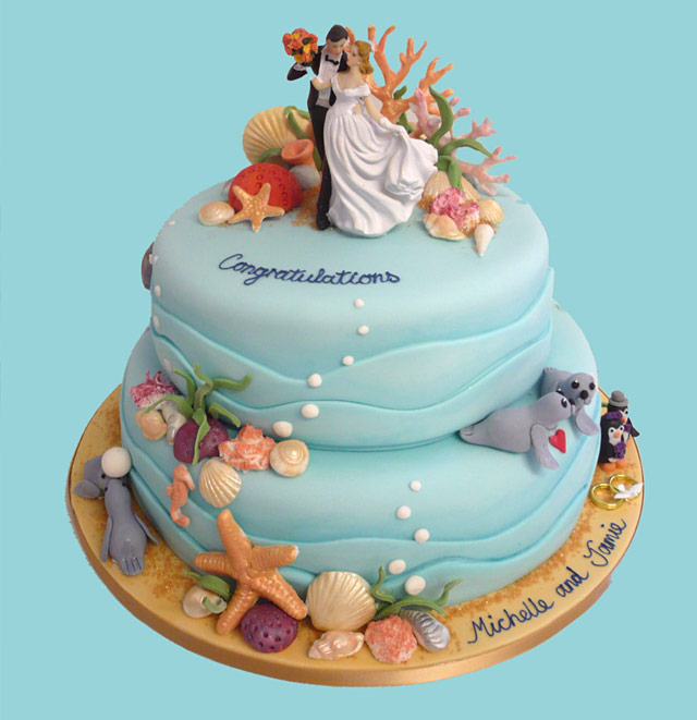 A bespoke wedding cake with a 'Sea' theme made for a Brixham couple